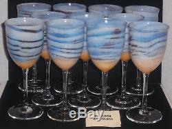 Steven Maslach Signed Vernal Art Glass Set Of 11 Wine Goblets New Unused