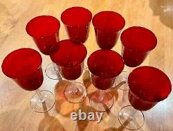 Stunning Ruby Red Wine Water Goblets Clear Art Glass Bow Tie Stem Set Of 8