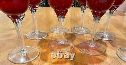 Stunning Ruby Red Wine Water Goblets Clear Art Glass Bow Tie Stem Set Of 8