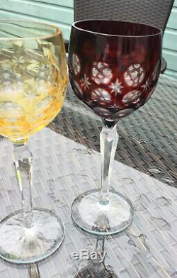 Stunning Set Of 6x Vintage Villeroy Boch Cut To Clear Harlequin Hock Wine Glasse