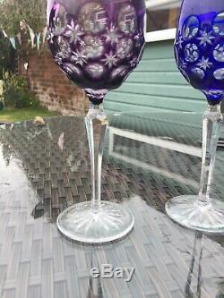 Stunning Set Of 6x Vintage Villeroy Boch Cut To Clear Harlequin Hock Wine Glasse