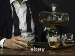 Stylish Whiskey/Wine/Vodka Decanter- Glass Globe Set+4 Glasses&Stand-