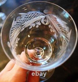 Superb Vintage Set 10 WINE GLASSES CUT CRYSTAL Cut Foot/Lattice & Leaf 6.75