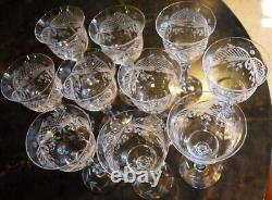 Superb Vintage Set 10 WINE GLASSES CUT CRYSTAL Cut Foot/Lattice & Leaf 6.75