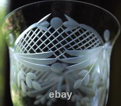 Superb Vintage Set 10 WINE GLASSES CUT CRYSTAL Cut Foot/Lattice & Leaf 6.75