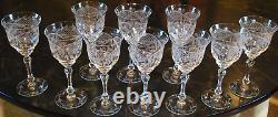 Superb Vintage Set 10 WINE GLASSES CUT CRYSTAL Cut Foot/Lattice & Leaf 6.75