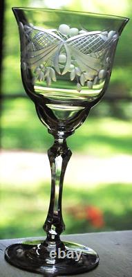 Superb Vintage Set 10 WINE GLASSES CUT CRYSTAL Cut Foot/Lattice & Leaf 6.75