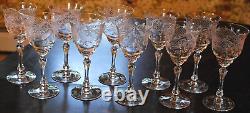 Superb Vintage Set 10 WINE GLASSES CUT CRYSTAL Cut Foot/Lattice & Leaf 6.75