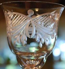 Superb Vintage Set 10 WINE GLASSES CUT CRYSTAL Cut Foot/Lattice & Leaf 6.75