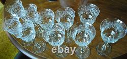 Superb Vintage Set 10 WINE GLASSES CUT CRYSTAL Cut Foot/Lattice & Leaf 6.75