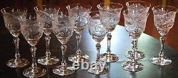 Superb Vintage Set 10 WINE GLASSES CUT CRYSTAL Cut Foot/Lattice & Leaf 6.75