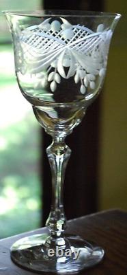 Superb Vintage Set 10 WINE GLASSES CUT CRYSTAL Cut Foot/Lattice & Leaf 6.75