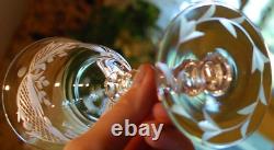 Superb Vintage Set 10 WINE GLASSES CUT CRYSTAL Cut Foot/Lattice & Leaf 6.75