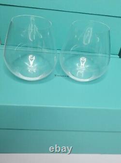 TIFFANY & Co Stemless Wine Glasses Riedel Set Of 4. 2 Pair Each Box. 20 Oz