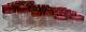 TIFFIN crystal KING'S CROWN Cranberry Flash 24-piece SET for 8 Water Wine Champ