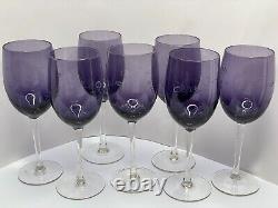 Tall Water Glasses or Wine Goblets, Clear Stem Purple Stemware 8.5, Set of 7