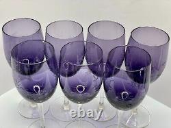 Tall Water Glasses or Wine Goblets, Clear Stem Purple Stemware 8.5, Set of 7