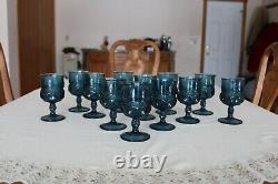 Thumb Print Turquoise Blue King Crown Vtg Set Of 20 Indiana Glass Wine Goblet's
