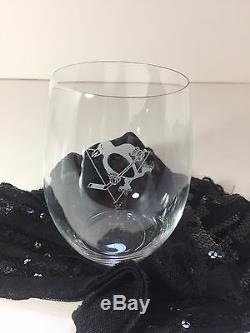 Tiffany & Co Pittsburgh Penguins Stemless Crystal Wine Glasses Set of 4 Limited