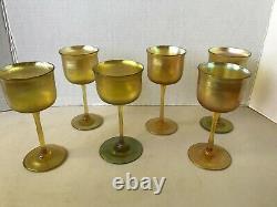 Tiffany favrile wine glasses, set of six, signed