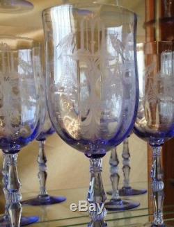 Tiffin Etched Glassware Fontaine Twilight Goblets Wine Glasses RARE Set Of 4