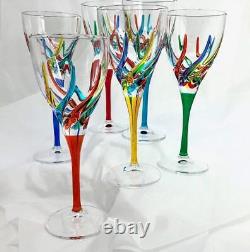 Trix Wine Glasses, Hand-Painted Italian Crystal, Set of 6
