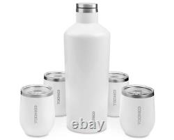 Uline Branded Corkcicle 60 oz. Canteen with 4 Stemless Wine Glass Set White