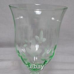 Uranium Glass Wine Goblets Glasses Etched Scalloped Walls 4 Pcs Vintage