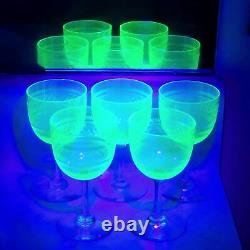 Uranium Wine Champagne Glass 5 Set Green Vintage Vaseline Drinkware Glowing 4 in