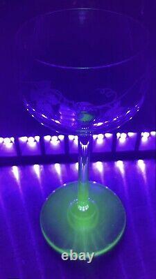 VASELINE GLASS URANIUM ETCHED GRAPES & VINES WINE GLASSES Set of 4 Vintage