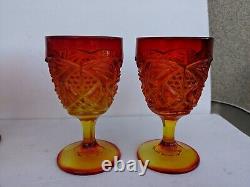 VINTAGE 60s VIKING Red Orange AMBERINA SET 6 Goblets STEMMED GLASSES wine