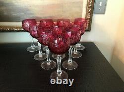 VINTAGE AJKA (Made in Hungary) GRAPE CUT TO CLEAR CRYSTAL WINE GOBLETS Set of 10