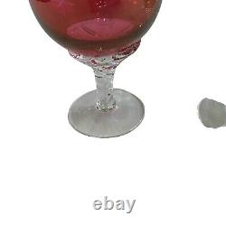 VINTAGE Mid Century Hand Blown Cut Crystal Star Merlot Wine Glass Set 6 Pastels