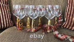 VINTAGE WINE GLASSES GOLD 7 5/8 HTF HONEYCOMB TREE SHAPED STEM 7 in SET