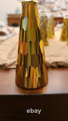 VINTAGE WINE GLASSES GOLD 7 5/8 HTF HONEYCOMB TREE SHAPED STEM 7 in SET