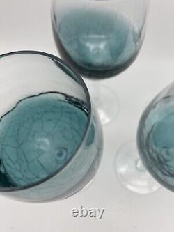 VTG 2000s Pier 1 Blue Crackle White Wine Glasses Set of 4 Blown Glass