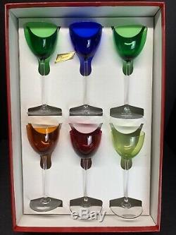 VTG Baccarat Crystal Ruby Red, Cobalt Blue, Green, Orange Wine Glasses Set Of 6