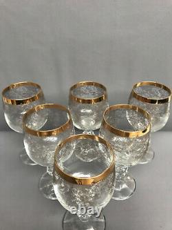 VTG Czech Bohemian Karolinka Gold Etched Crystal Wine Glasses Gold rim Set of 6