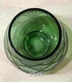VTG Diamond Cut Green Balloon Styles Crystal Stemless Wine Glass. Set/4