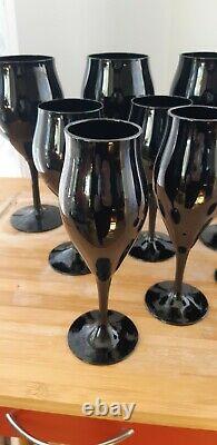 VTG LIBBEY Black Purple Amethyst Champagne Flute Wine Glasses SET of 12