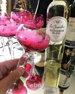 Val St-Lambert, Mid-Century Saumur Vignes Cranberry Wine Glasses, set of 6