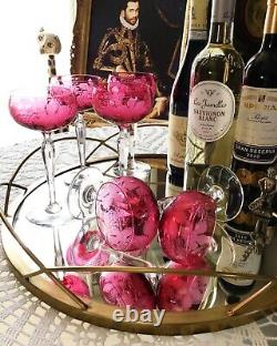 Val St-Lambert, Mid-Century Saumur Vignes Cranberry Wine Glasses, set of 6
