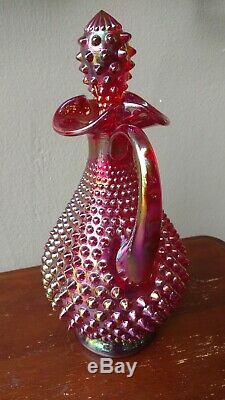 Very Rare Red Carnival Hobnail Wine Set made by Fenton for Lois Ratcliff