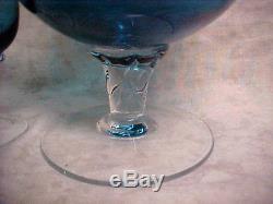 Very Vintage DECANTER & STEM GLASS SET Beverage / Wine Aqua Marine Blue Rare
