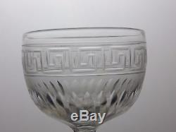 Victorian Greek Key Cut Glass Crystal Wine Glasses Set Of 6- 5 Tall 5 Oz