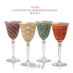 Vietri Elegante Wine Glasses S/4 Italy Assorted Handpainted 14 Kt Gold $398 NIB