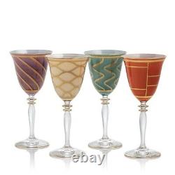 Vietri Elegante Wine Glasses S/4 Italy Assorted Handpainted 14 Kt Gold $398 NIB