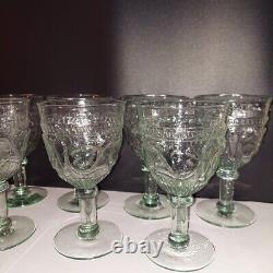 Villeroy Boch Pavillion Footed Green Wine Glasses / Water Goblets Set Of 7