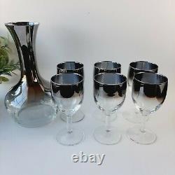 Vintage 1950s Bareware Set Silver Ombre Dorothy Thorpe Style 6 Wine Glasses &