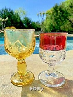 Vintage 8 Mismatched Wine Glasses-Goblets-Water-Retro-Boho-Wedding Set